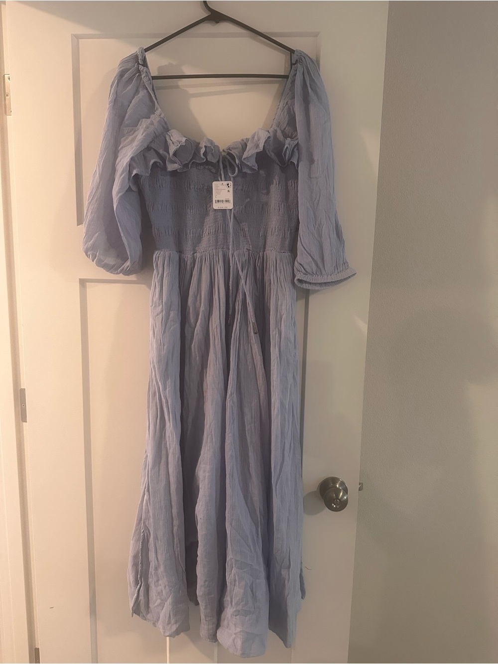 Womens Free People Light Blue Ruffle Off-Shoulder Dress